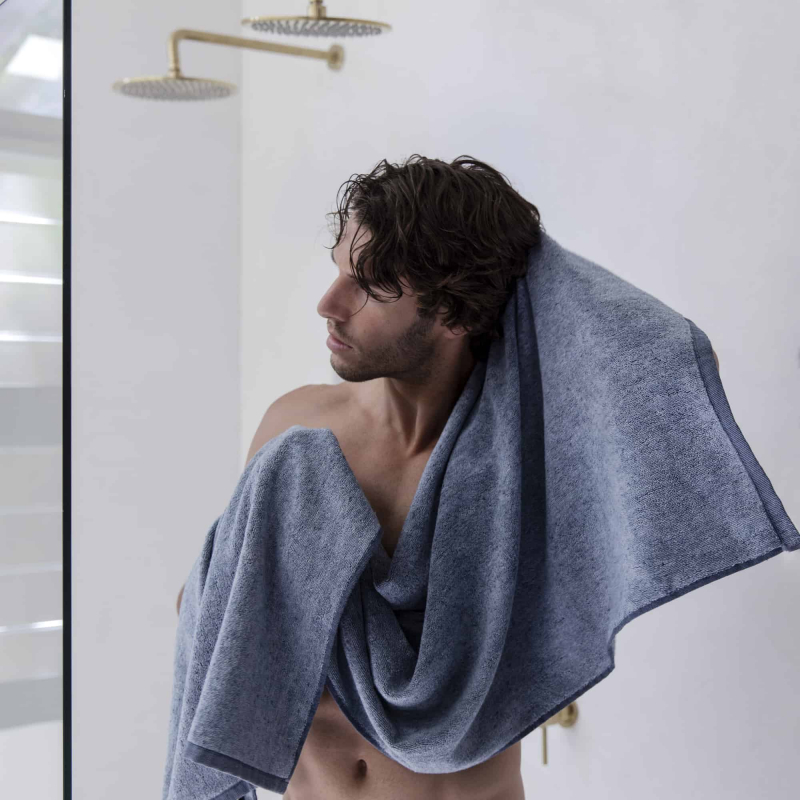 Denim towel and male model by Monsoon Living Newcastle