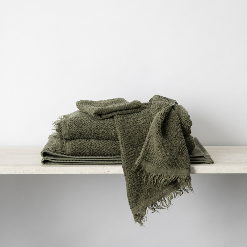 Forest green linen towels from Monsoon Living Newcastle